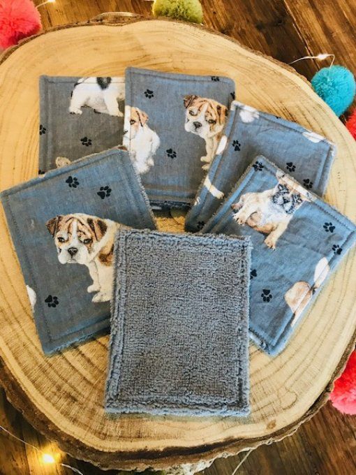 6 Lingettes lavables motifs chiens 
